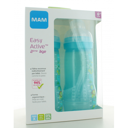MAM Biberon Easy Active Bleu 2ème Âge X2