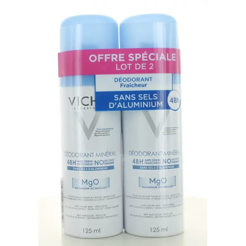Vichy Déodorant Spray Minéral 48H Anti-odeur 2X125ml Vichy Déodorant Spray Minéral 48H Anti-odeur 2X125ml