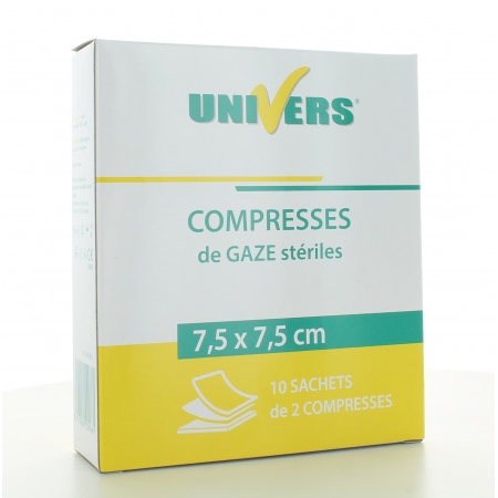 Univers Compresse de Gaze Stériles 7,5X7,5cm 10X2 pièces - Univers Pharmacie