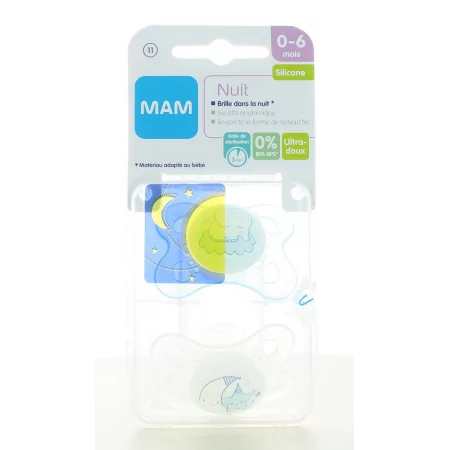MAM Sucette Silicone Anatomique Nuit 0-6 mois X2 - Univers Pharmacie