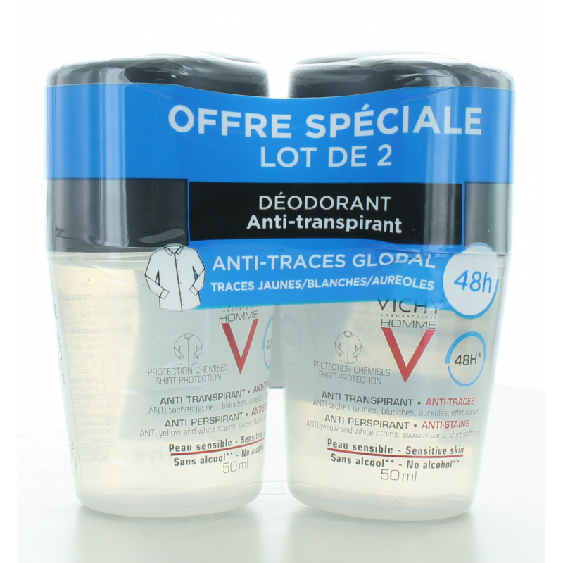 Vichy Homme Déodorant Anti-transpirant 48H 2X50ml