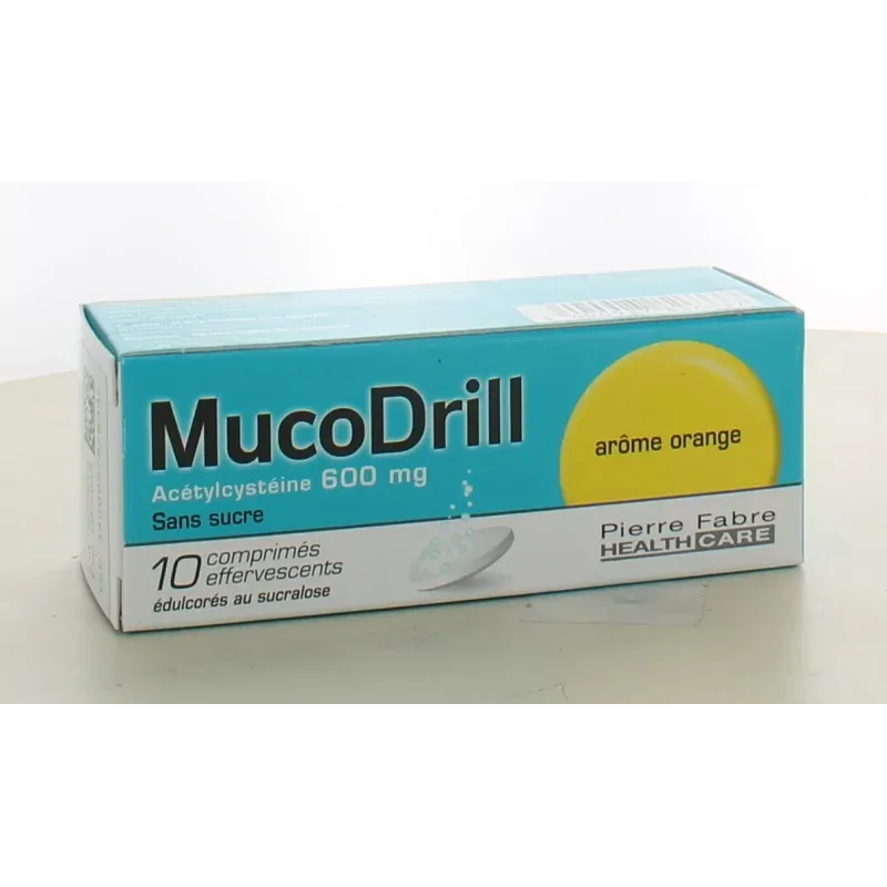 MucoDrill 600mg Sans Sucre Arôme Orange 10 comprimés effervescents