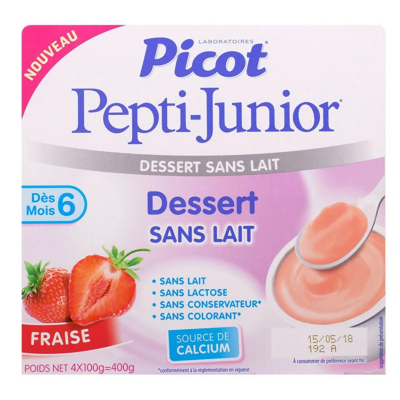 Dessert sans Lait Goût Fraise Pepti-Junior dès 6 mois Picot 4x100g