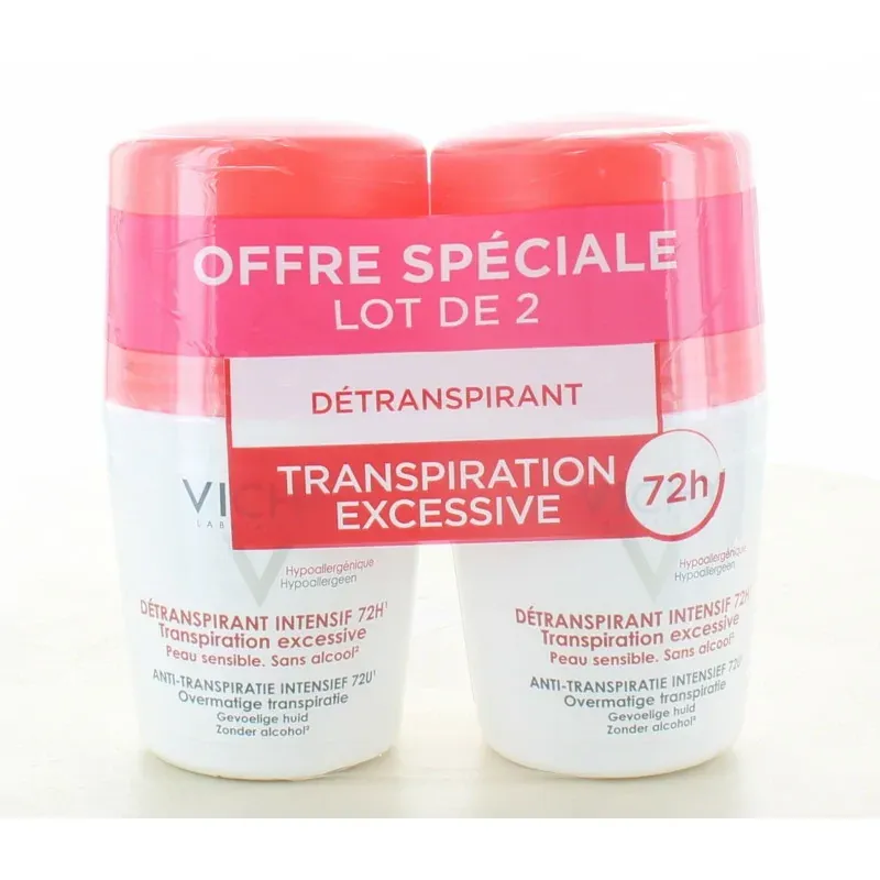 Vichy Déodorant Bille Détranspirant Intensif 72h 2X50ml - Univers Pharmacie