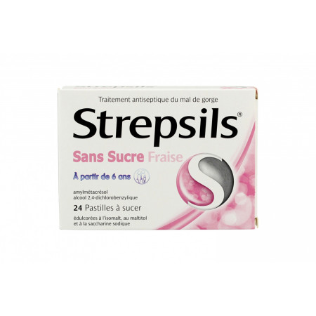 Strepsils Sans Sucre Fraise 24 pastilles