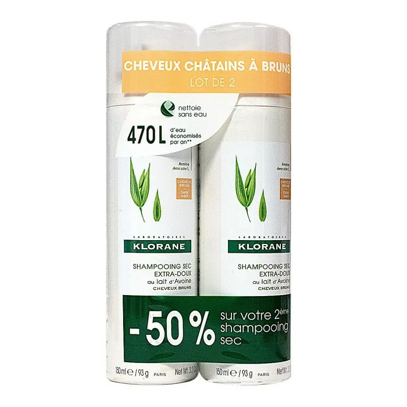 Klorane Shampooing Sec Extra-doux Cheveux Châtains à Bruns 2x150ml - Univers Pharmacie