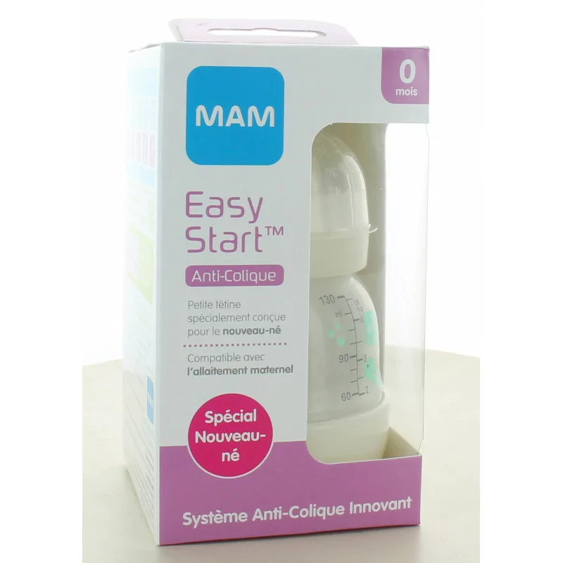 MAM Biberon Easy Start Anti-Colique Blanc 130ml - Pharmacie Ventre