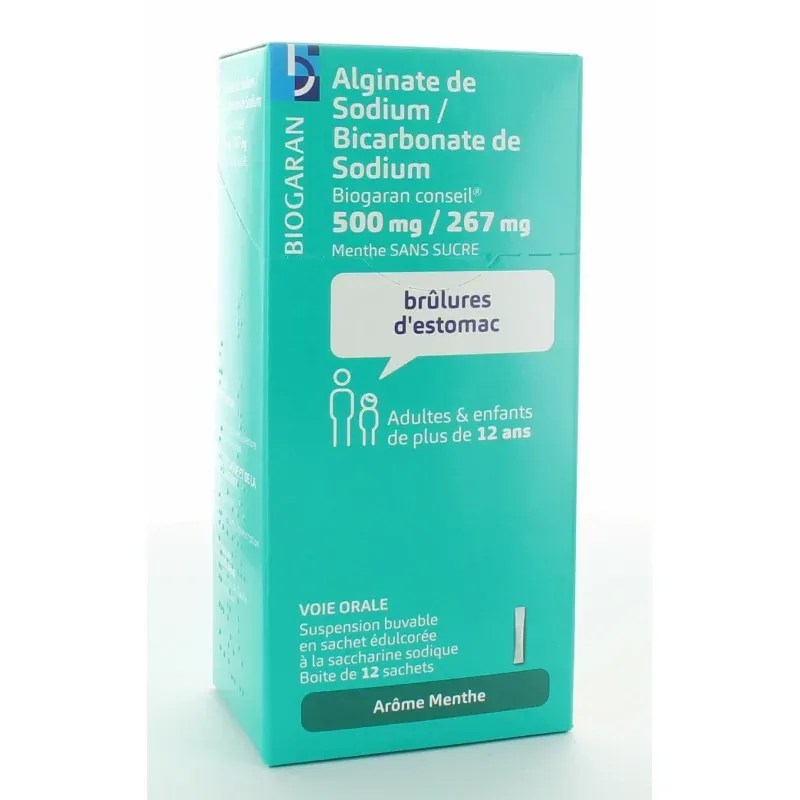 Alginate de Sodium/Bicarbonate de Sodium 500mg/267mg Biogaran 12 sachets
