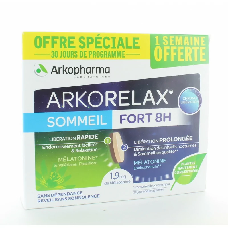 Arkopharma Arkorelax Sommeil Fort 8H 30 comprimés - Univers Pharmacie