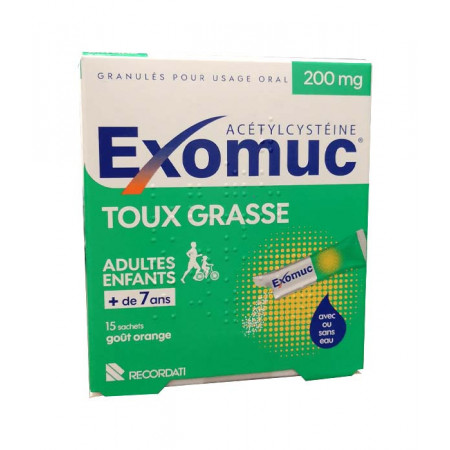 Exomuc Toux Grasse 200mg goût orange 15 sachets