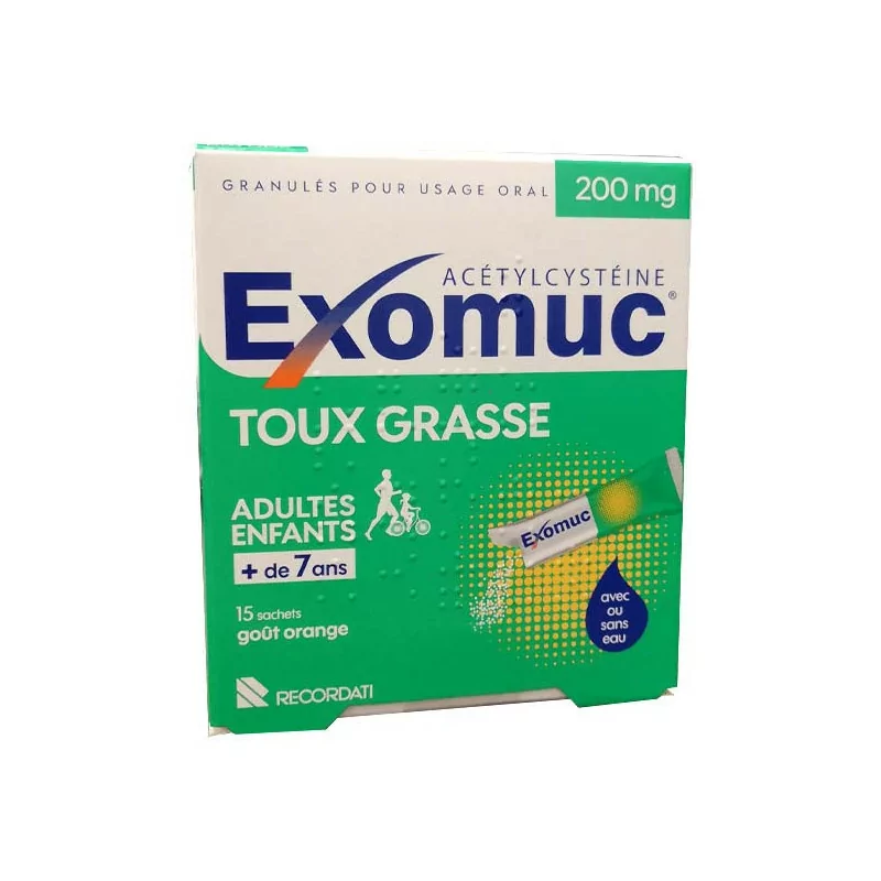 Exomuc Toux Grasse 200mg goût orange 15 sachets