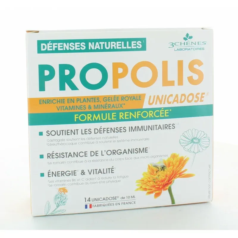 3 Chênes Propolis Unicadose Défenses Naturelles X14