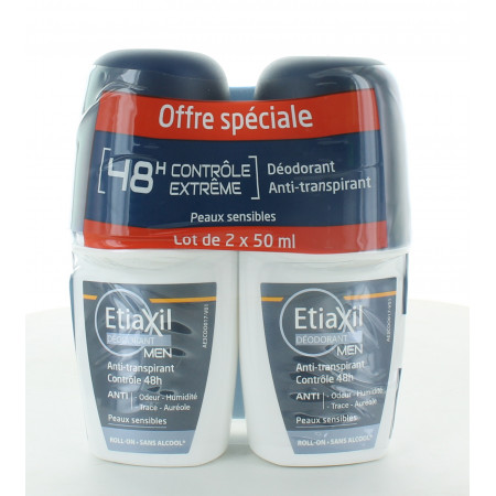 Etiaxil Déodorant Men Roll-on Anti-transpirant 48H 2X50ml