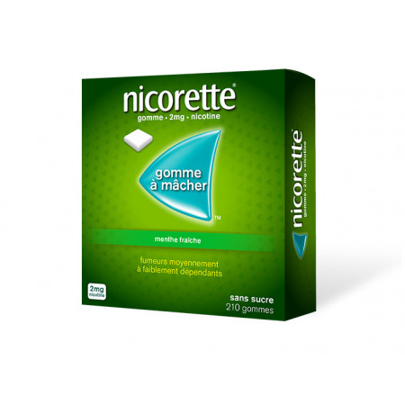 Nicorette 2mg Menthe Fraîche Sans Sucres 210 gommes - Univers Pharmacie