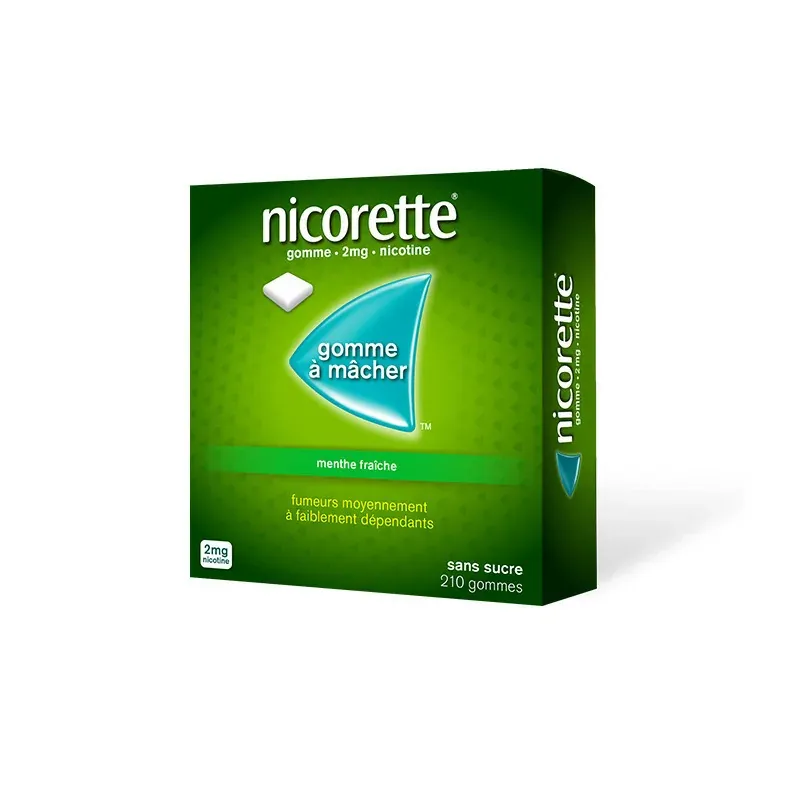 Nicorette 2mg Menthe Fraîche Sans Sucres 210 gommes - Univers Pharmacie