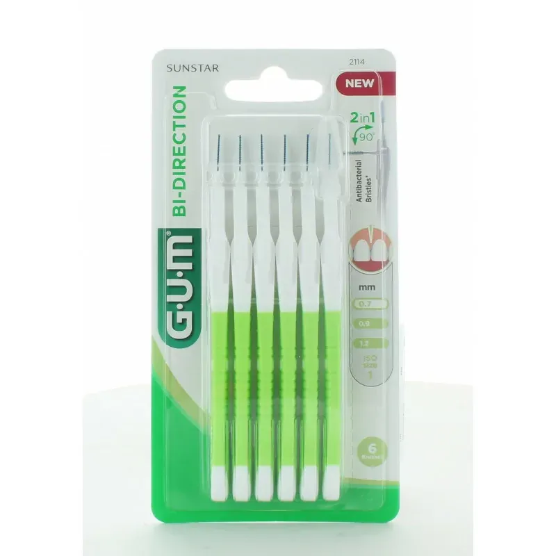GUM Bi-Direction 2114 Brossettes Interdentaires 0,7mm X6