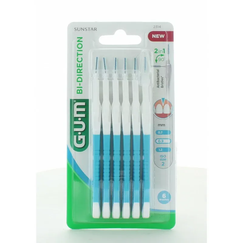 GUM Bi-Direction 2314 Brossettes Interdentaires 0,9mm X6