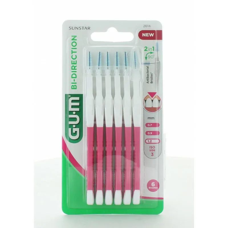 GUM Bi-Direction 2614 Brossettes Interdentaires 1,2mm X6