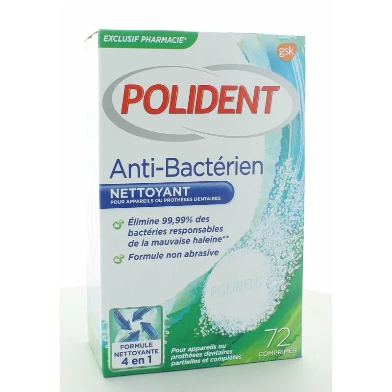 Polident Anti-bactérien Nettoyant pour Appareils Dentaires 72 comprimés