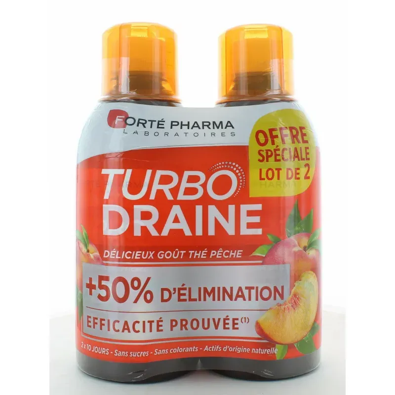Forté Pharma Turbo Draine Goût Thé Pêche 2X500ml