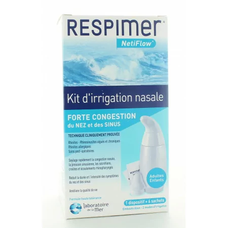 Respimer NetiFlow Kit d'Irrigation Nasale 1 Dispositif + 6 Sachets
