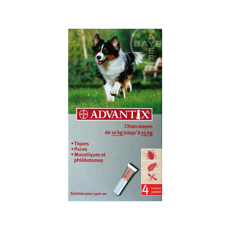 Advantix Moyen Chien 10-25kg Pipettes 4X2,5ml - Univers Pharmacie Advantix Moyen Chien 10-25kg Pipettes 4X2,5ml - Univers Pharmacie