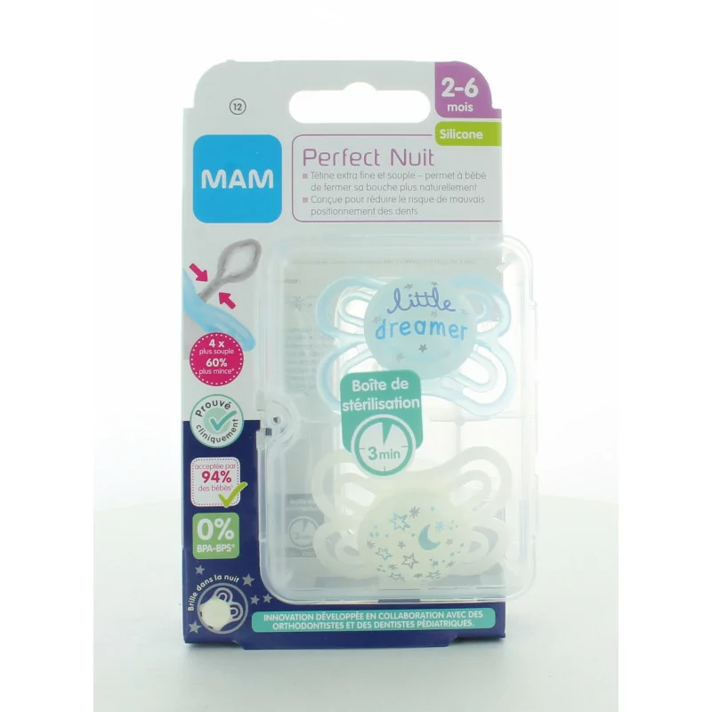 MAM 2 Sucettes Perfect Nuit forest silicone 2-6 Mois