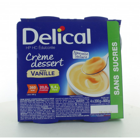 Delical Crème Dessert HP HC Saveur Vanille Sans Sucre 4X200g