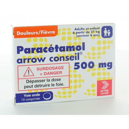 Paracétamol Arrow Conseil 500mg 16 comprimés - Univers Pharmacie