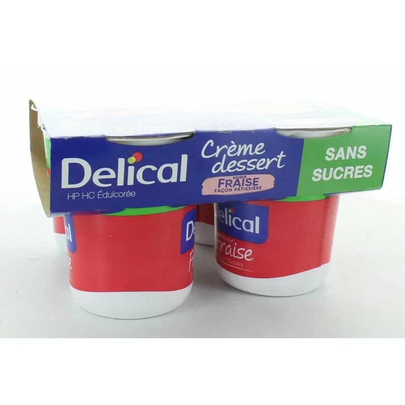 Delical Crème Dessert HP HC Edulcorée Saveur Fraise Façon Pâtissière Sans Sucre 4X200g