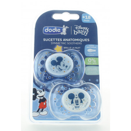Dodie Sucette Anatomique Silicone Nuit Disney Mickey +18m X2