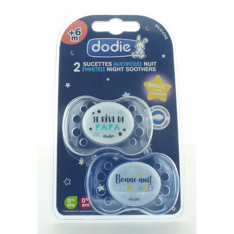 Dodie Sucette Anatomique Silicone Nuit +6m X2