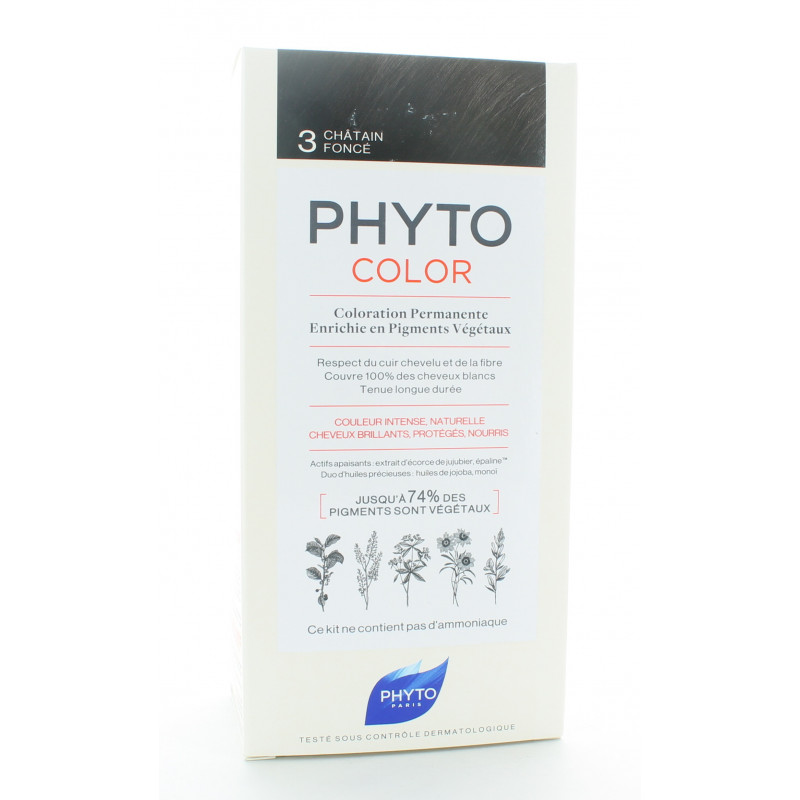 Phyto Color Kit Coloration Permanente 3 Châtain Foncé Phyto Color Kit Coloration Permanente 3 Châtain Foncé