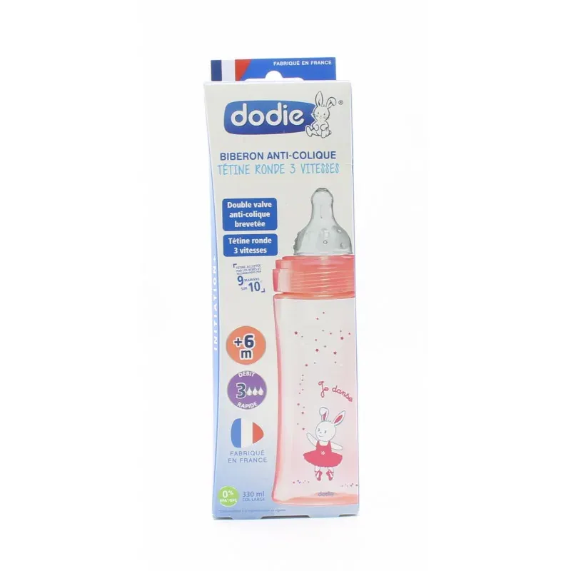 Dodie Biberon Anti-colique 3 Vitesses Rose +6mois 330ml