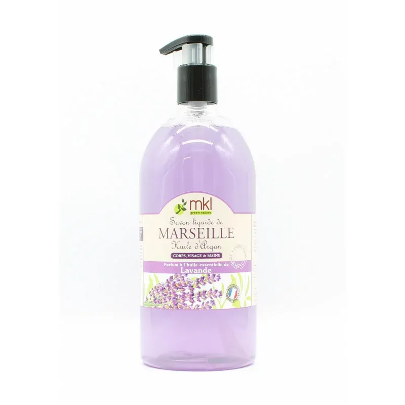 MKL Liquide de Marseille Huile d'Argan Lavande Corps, Visage et Main Bio 1L