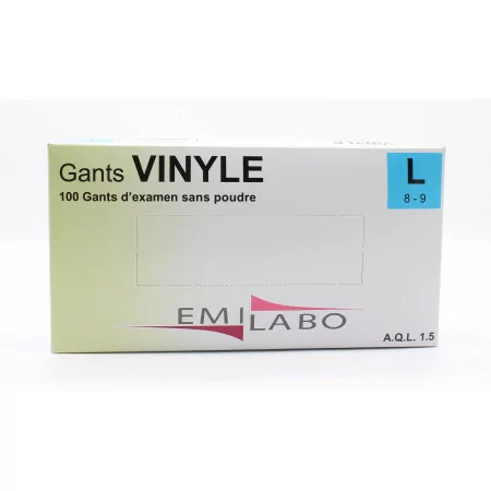 Emilabo Gants Vinyle sans Poudre Taille L X100