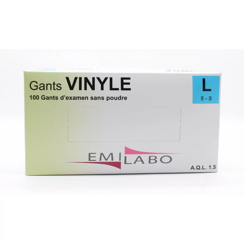 Emilabo Gants Vinyle sans Poudre Taille L X100 - Univers Pharmacie