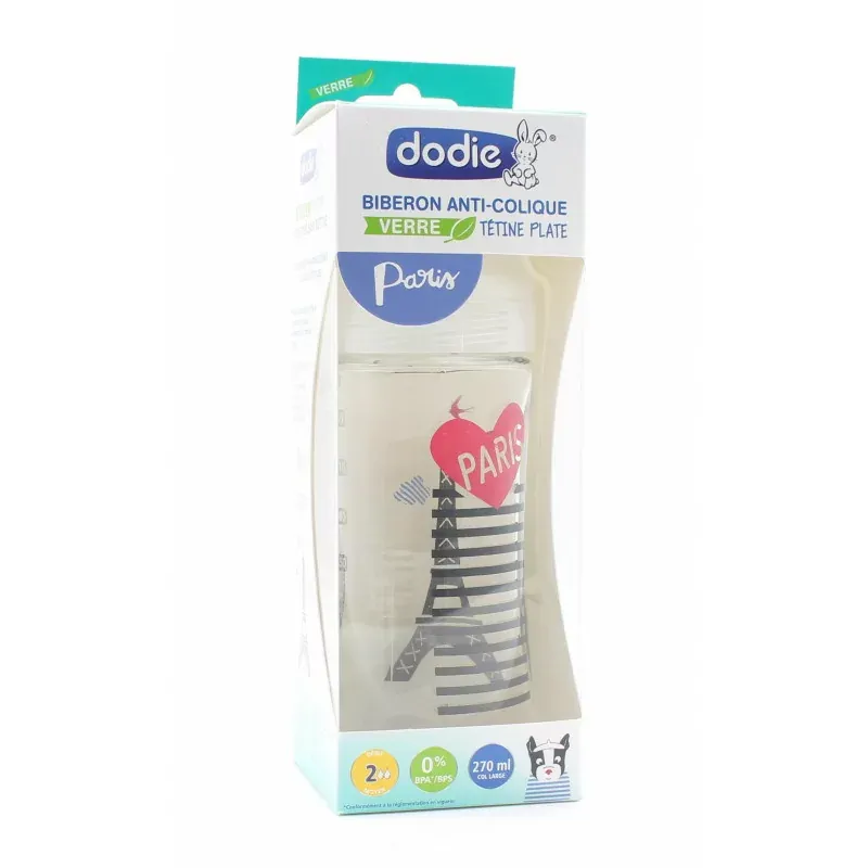 Dodie Biberon Initiation+ Anti-colique en Verre 0-6mois Paris 270ml