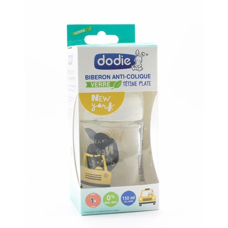 Dodie Biberon Sensation+ Anti-colique en Verre 0-6mois New York 150ml
