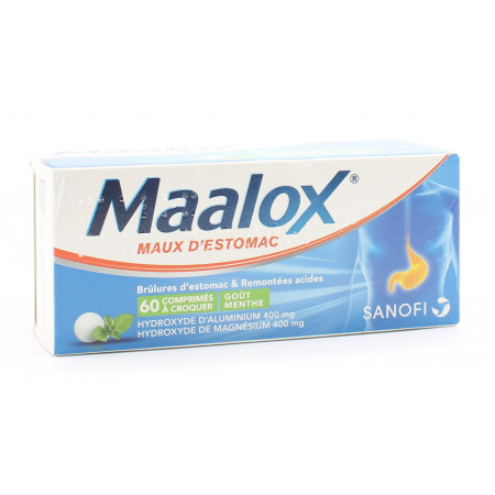 Maalox Maux d'Estomac Menthe sans sucre 60 comprimés