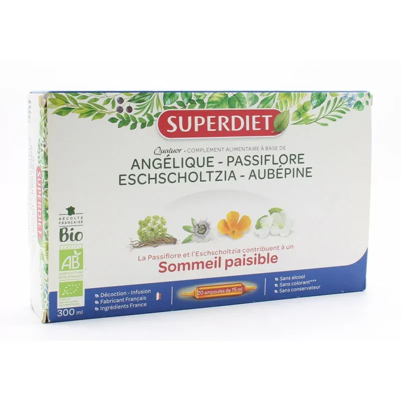 Superdiet Quatuor Bio Sommeil Paisible 20 ampoules