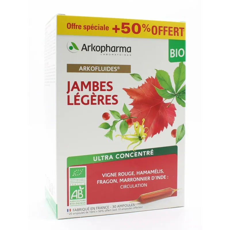 Arkopharma Arkofluides Bio Jambes Légères 30 ampoules