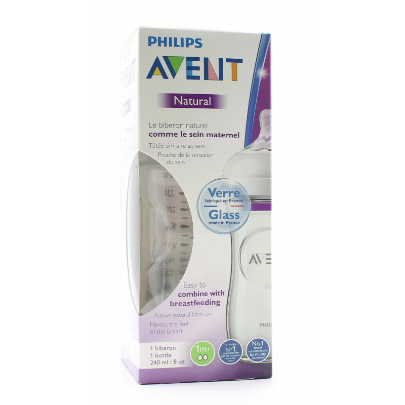 Avent Philips Biberon Natural En Verre +1 mois 240 ml