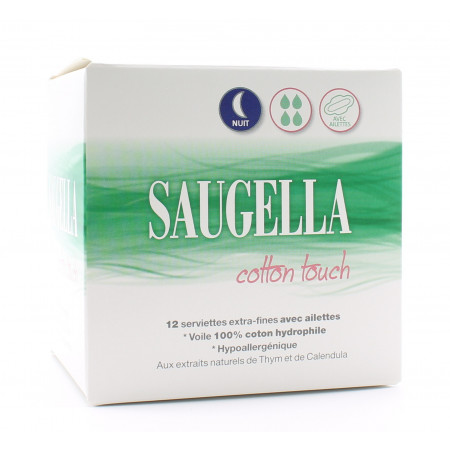 Saugella Cotton Touch Serviettes Extra-fines Nuit X12