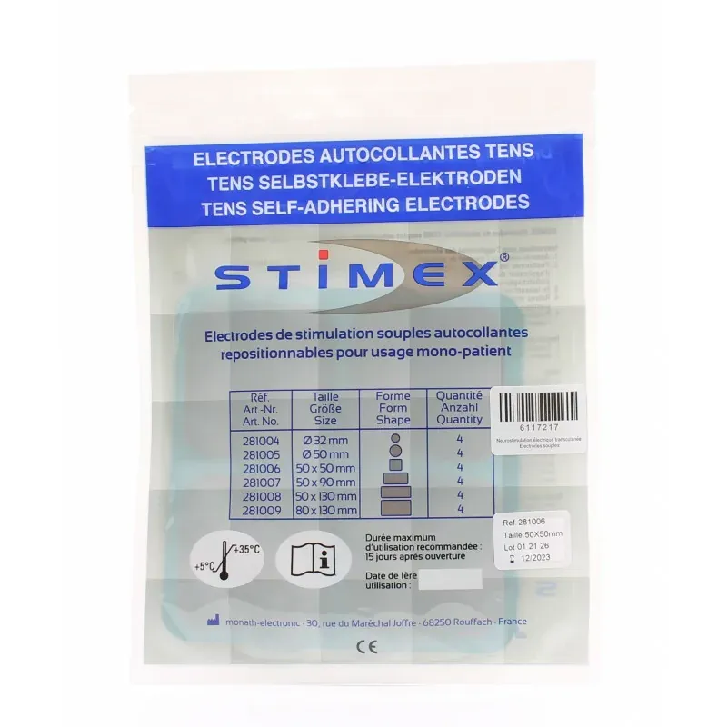 Stimex Électrodes Autocollantes Tens Carrées 50X50mm X4
