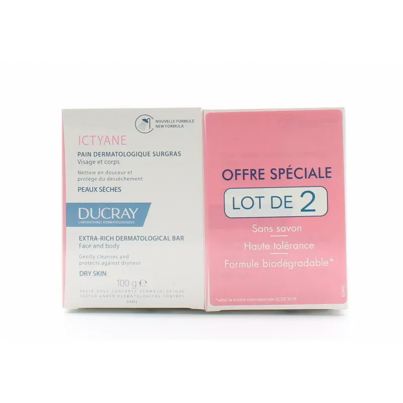 Ducray Ictyane Pain Dermatologique Surgras 2X100g