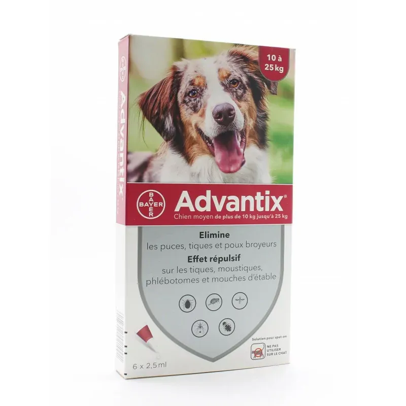 Advantix Moyen Chien 10-25kg Pipettes 6X2,5ml - Univers Pharmacie
