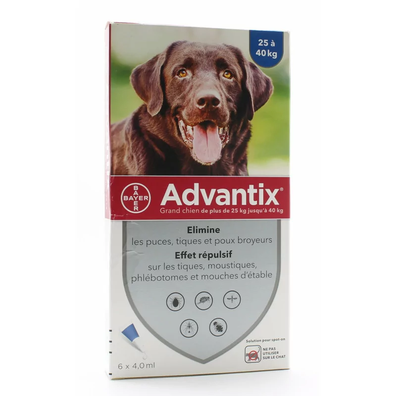 Advantix Grand Chien 25-40kg Pipettes 6X4,0ml - Univers Pharmacie