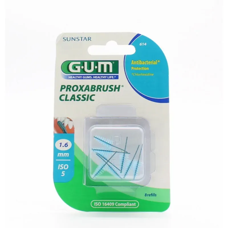 Brossettes Interdentaires Proxabrush Classic 614 GUM 1,6mm 8 recharges - Univers Pharmacie