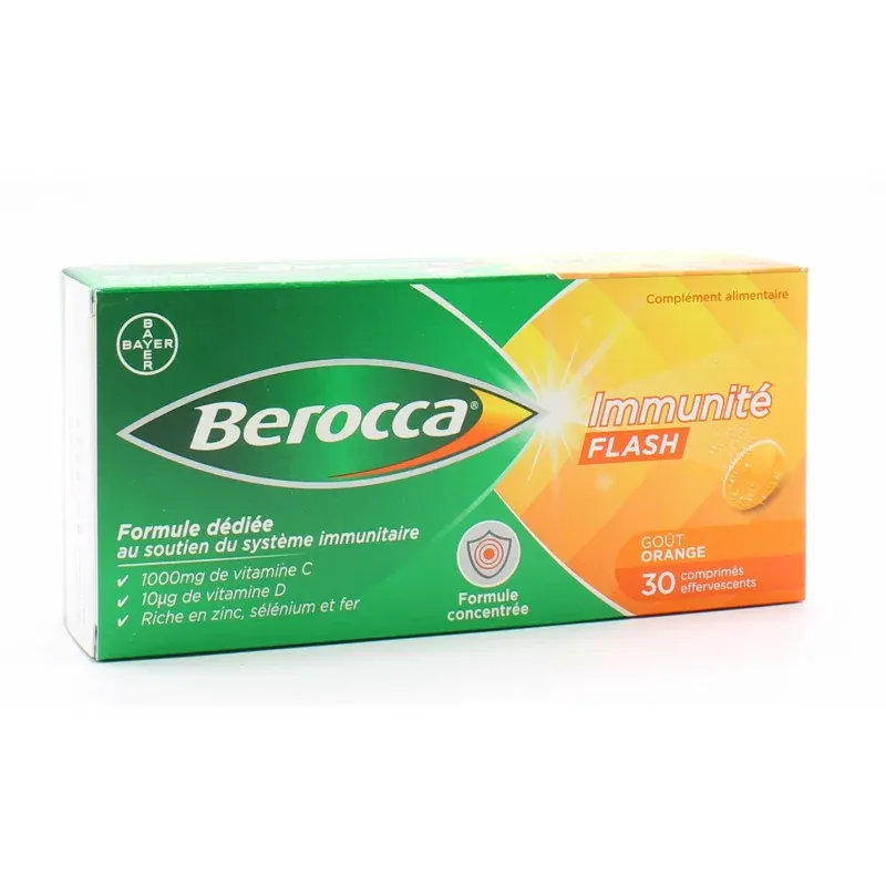 Berocca Immunité Flash Goût Orange 30 comprimés effervescents - Univers Pharmacie